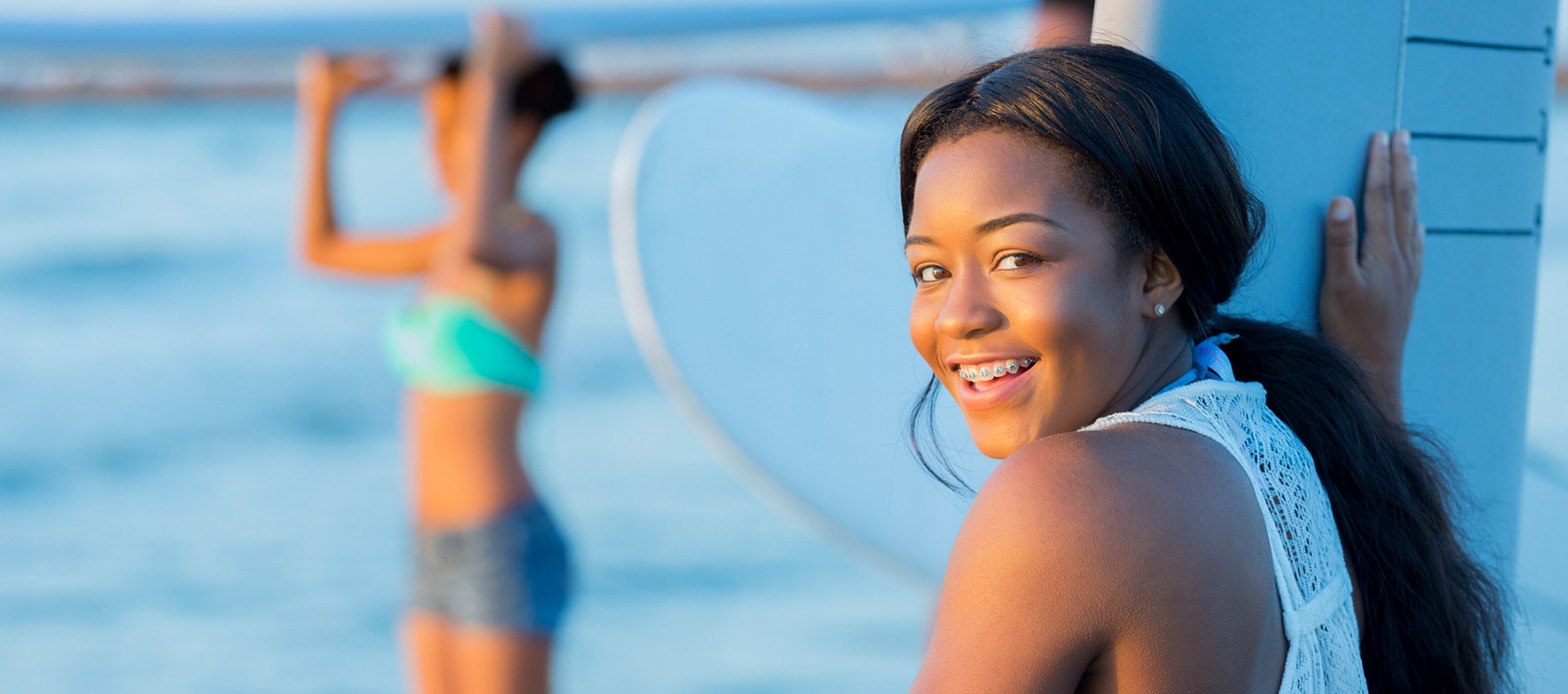 Girl smiling at beach